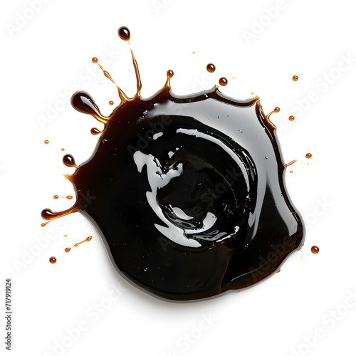 Black Puddle of balsamic vinegar top view isolated on white photo