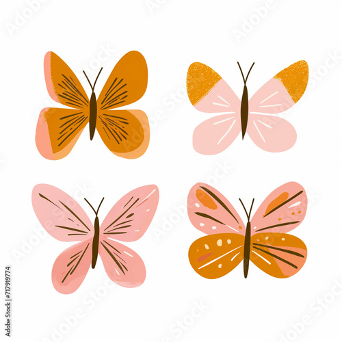 Clipart de borboletas nas cores rosa, bege e laranja isolado no fundo branco © Vitor