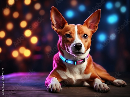 A cool portrait of a dog with bright neon lights in the background. The neon background adds a touch of creativity, enhancing the overall artistic flair of the scene © noah