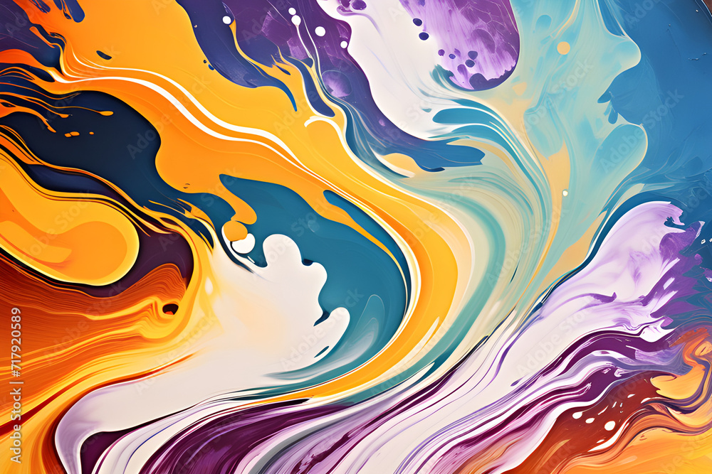 Fototapeta premium Closeup of abstract oil paint background texture with liquid fluid marbled paper texture banner texture. Generative AI (생성형 AI)