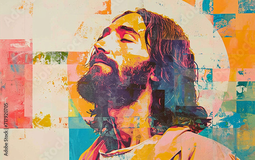 jesus cristo Colagem, estilo pop, retratos impressos em risografia em papel