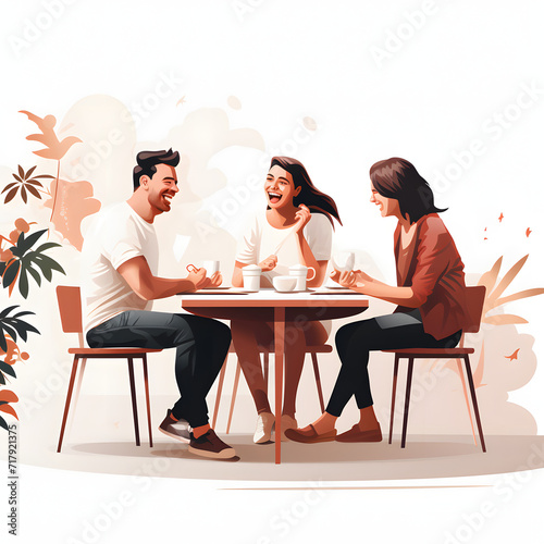 Friends sharing a laugh over coffee  depicting social connection isolated on white background  minimalism  png 