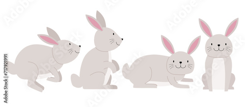 Set of cute rabbit with many poses. Bunny Vector illustration. 
