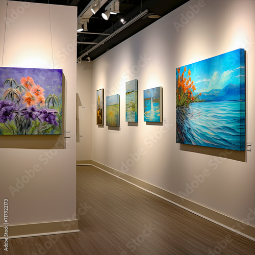 lifestyle photo paintings on exhibit in gallery. photo