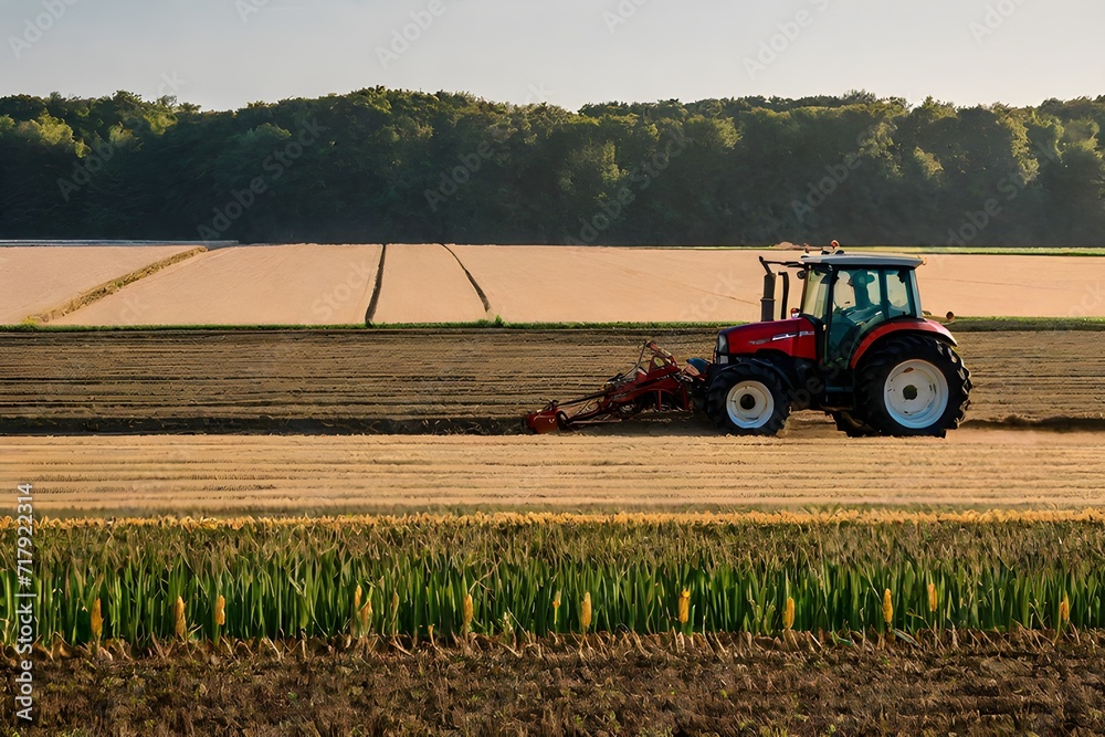 Fototapeta premium A farmer driving a tractor in a field