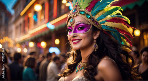 beautiful Female wearing venetian carnival mask and costume