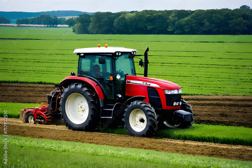 A farmer driving a tractor in a field A farmer driving a tractor in a field