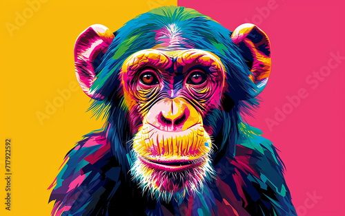 macaco design de adesivo, arte, criativo, cores fortes, fundo de cor sólida