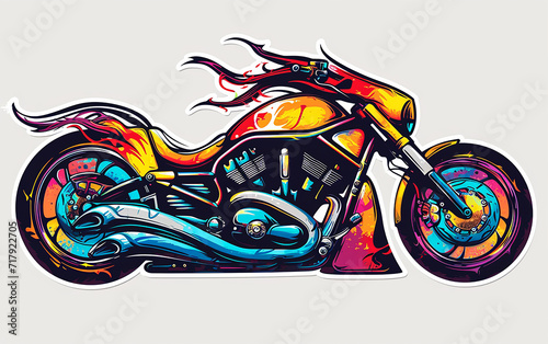 motocicleta design de adesivo, arte, criativo, cores fortes, fundo de cor sólida photo