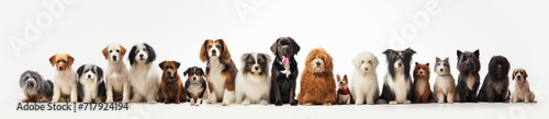 Diverse Canine Assembly: A Charming Line-Up of Various Dog Breeds - Generative AI © Gelpi