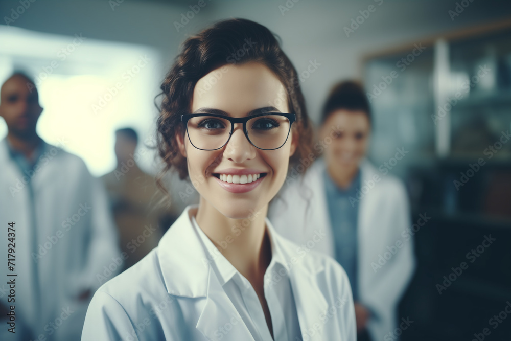 Confident Female Healthcare Professional with Team Confident Female Healthcare Professional with Team