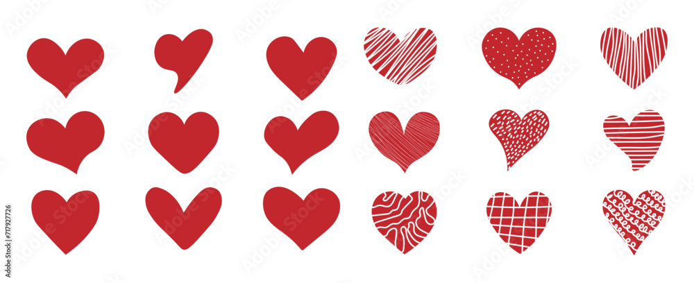 Red hearts. Set of love symbol for web site logo, mobile app UI design. Design elements for Valentine's day