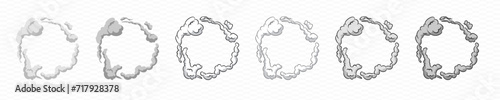 Smoke cartoon vector picture round frame . Comic smoke dust circle border