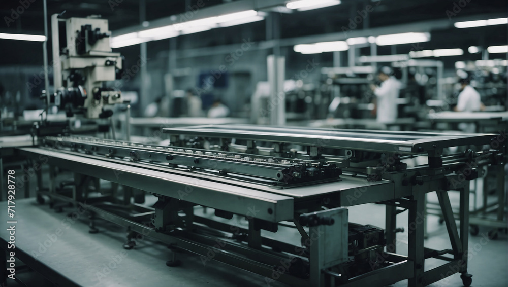 Fototapeta premium In production in china. workers at an electronics factory. production line of a chinese factory. assembly plant workers in the background. workshop for the production of chinese electronics