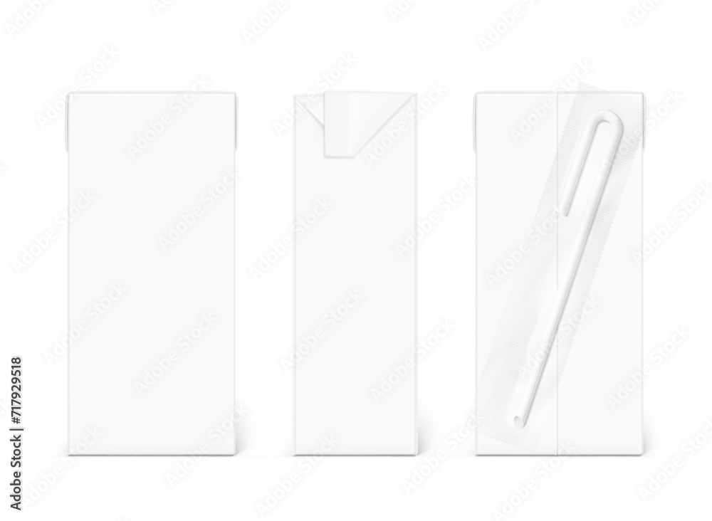 High realistic packaging box with straw mockup. Vector illustration isolated on white background, ready and simple to use for your design. EPS10. High realistic packaging box with straw mockup. Vector illustration isolated on white background, ready and simple to use for your design. EPS10.
