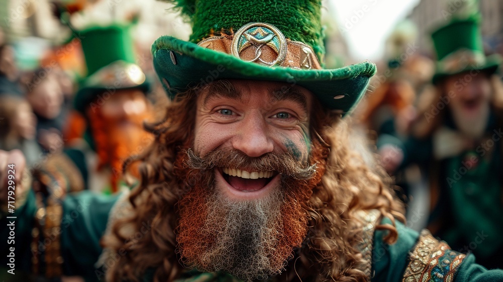 Senior man at the St. Patrick's Day parade dressed as a leprechaun. Close-up portrait. AI Generated Senior man at the St. Patrick's Day parade dressed as a leprechaun. Close-up portrait. AI Generated