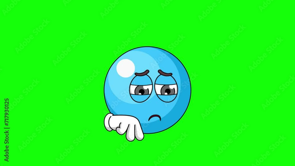 Sad sour ball blue candy cartoon, mascot animation with green screen Sad sour ball blue candy cartoon, mascot animation with green screen