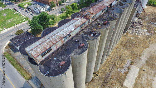 Aerial View of Abandoned Grain Silos and Factory in Decay