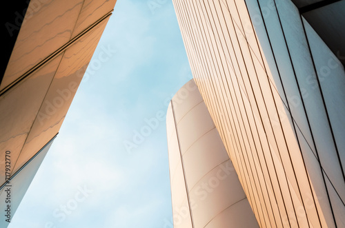 walls of a modern building against a blue sky