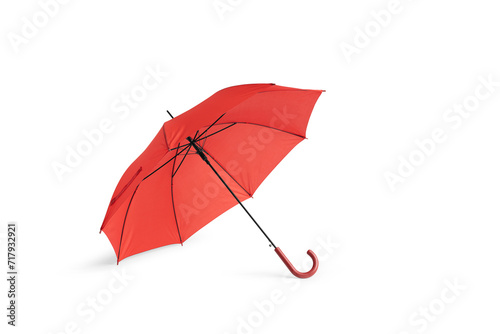 Opened umbrella isolated on white background with clipping path. Umbrella with handle for mock up. copy space, design template for mock-up, branding, advertise etc. Studio Photography shoot