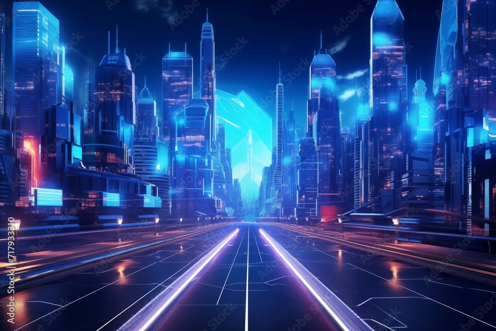 Futuristic Cyberpank night city. Generative ai