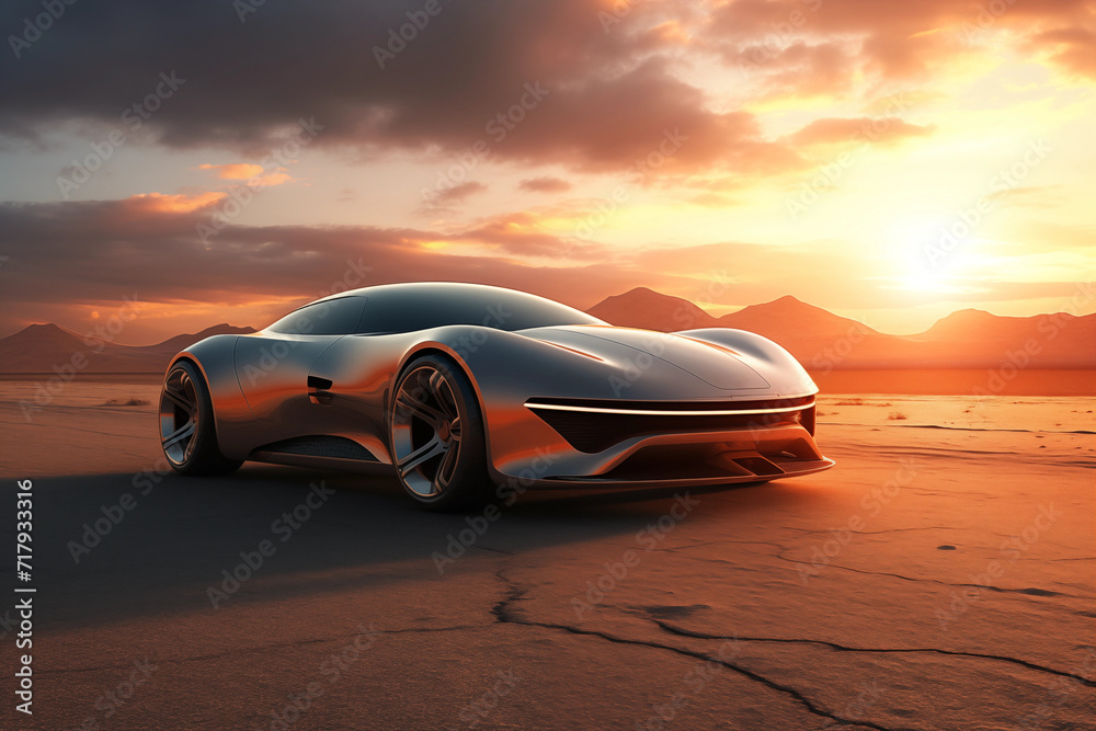 Sunlit Drive: 3D Render of Sedan on the Road, Auto Product Concept. Generative ai