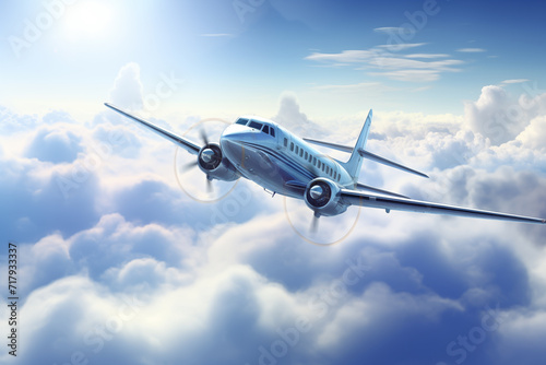 Airplane in the clouds. Generative ai