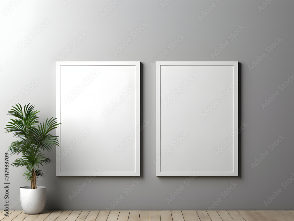 3D modern interior with blank poster frame mockup in the wall 3D modern interior with blank poster frame mockup in the wall
