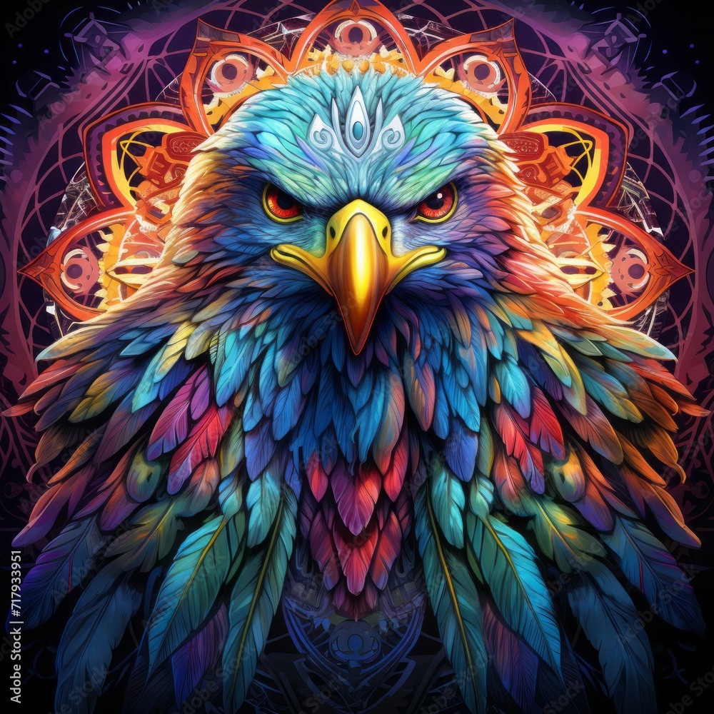 Obraz premium Eagle Bird Head bstract Colorful Animal God Bright Artistic Fantasy Mystique Digital Generated Illustration
