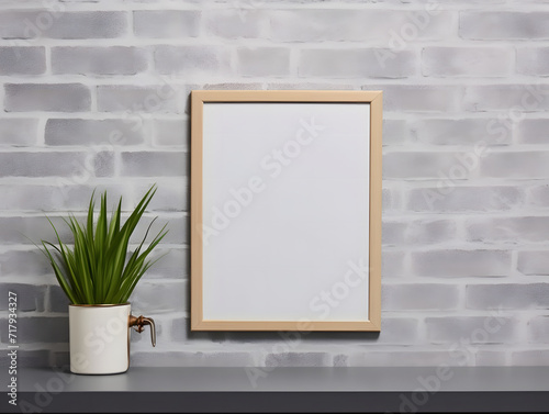 3D modern interior with blank poster frame mockup in the wall © tanjidvect