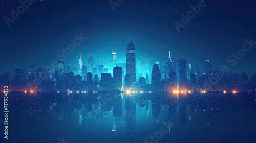 city in the night, blue sky and city, City Sky Scrapers with blue and bright skies Vector silhouette generative AI	