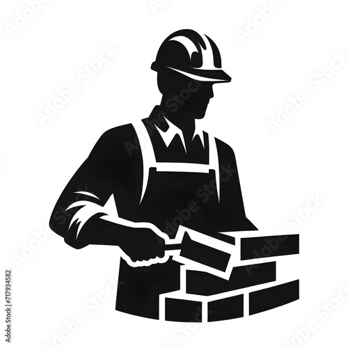 Bricklayer silhouette icon, depicted with a rugged and skillful style