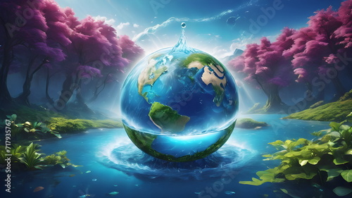 a vibrant illustration of  World Water Day  featuring the earth surrounded by flowing water