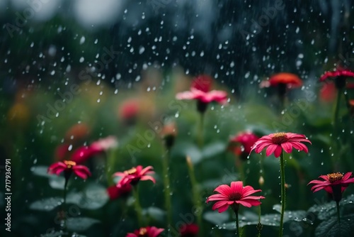 red poppy in the rain