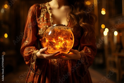 a magic ball with attributes of wizards, witches photo