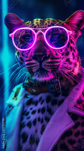 Leopardo usando óculos néon - Papel de parede 