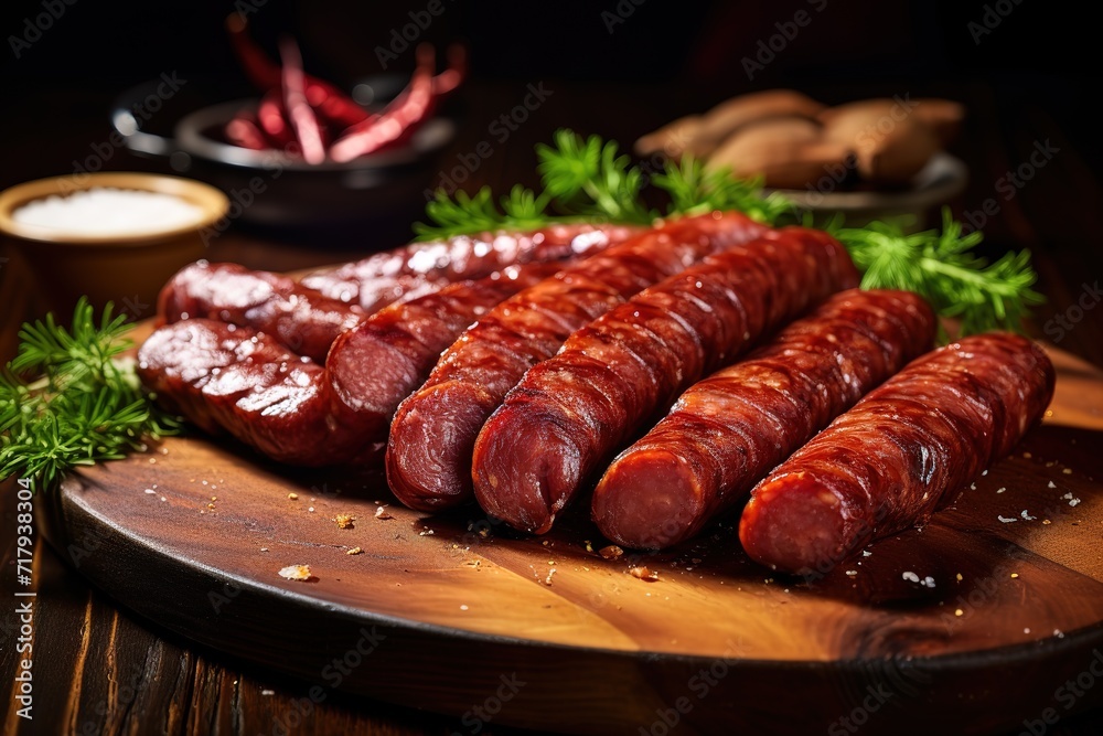 Sliced gulf-smoked sausages.