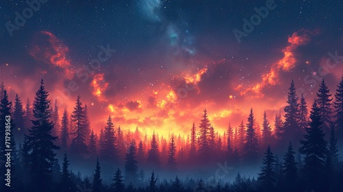 sunset in the mountains, Night, sky, stars, cozy, atmosphere, illustration for a podcast, wallpaper, generative AI