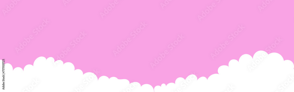 Clouds wide border. Painted white clouds on pink background. Simple vector illustration