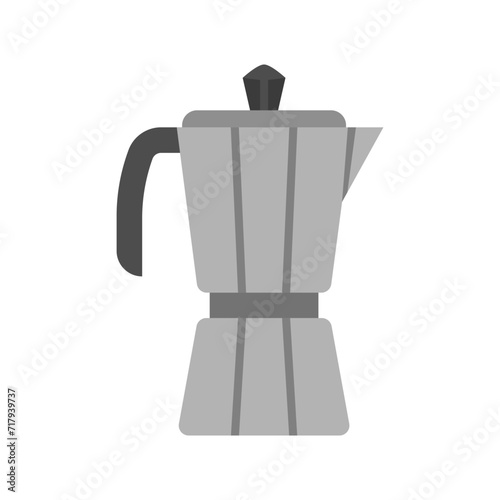 Geyser coffee maker icon. Moka pot or coffee maker with roasted coffee beans. Vector illustration