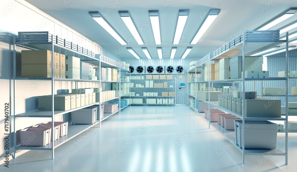 Cold storage. The refrigerator room. 3D image Cold storage. The refrigerator room. 3D image