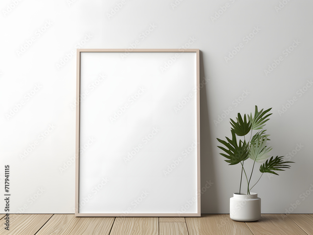3D modern interior with blank poster frame mockup in the wall 3D modern interior with blank poster frame mockup in the wall