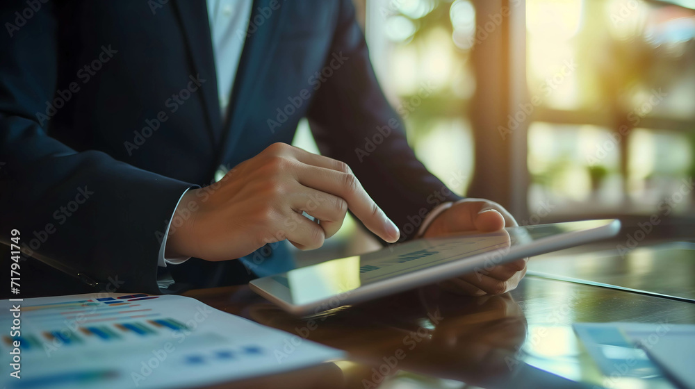 businessman, investor, manager using digital tablet working for analysis financial growth in the office, working fast and easy everywhere businessman, investor, manager using digital tablet working for analysis financial growth in the office, working fast and easy everywhere