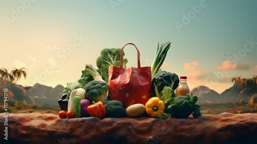 A bag of vegetables on the background of a supermarket. 