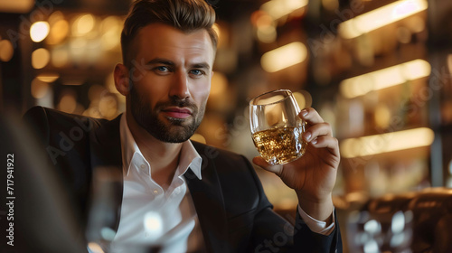 businessman or investor drinking alcohol to reduce stress in relax mood in the bar