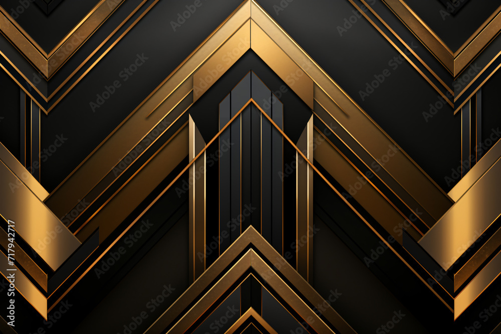 black and gold deco style pattern, in the style of art deco geometric patterns, shaped canvas, vintage-inspired black and gold deco style pattern, in the style of art deco geometric patterns, shaped canvas, vintage-inspired
