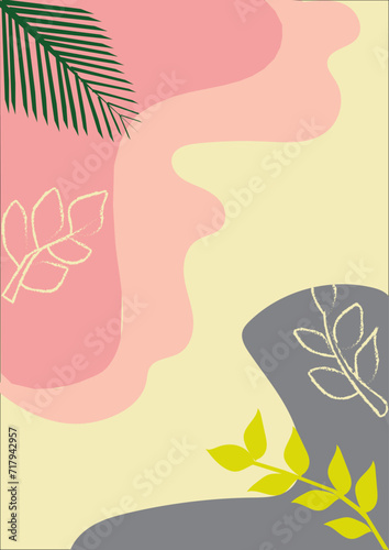 background with flowers, different types of leaf.