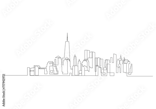 Canvas Print cityscape in continuous one line vector drawing