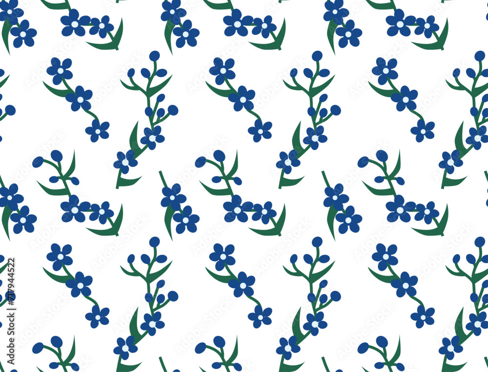 Seamless pattern with spring flowers - blue flowers