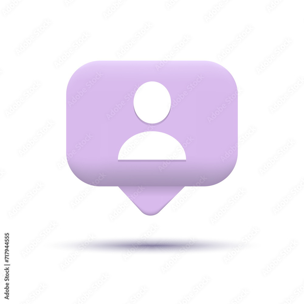 3D User Icon Speech Bubble. Render Profile Photo Symbol UI. Avatar Sign. Realistic Vector Illustration. 3D User Icon Speech Bubble. Render Profile Photo Symbol UI. Avatar Sign. Realistic Vector Illustration.